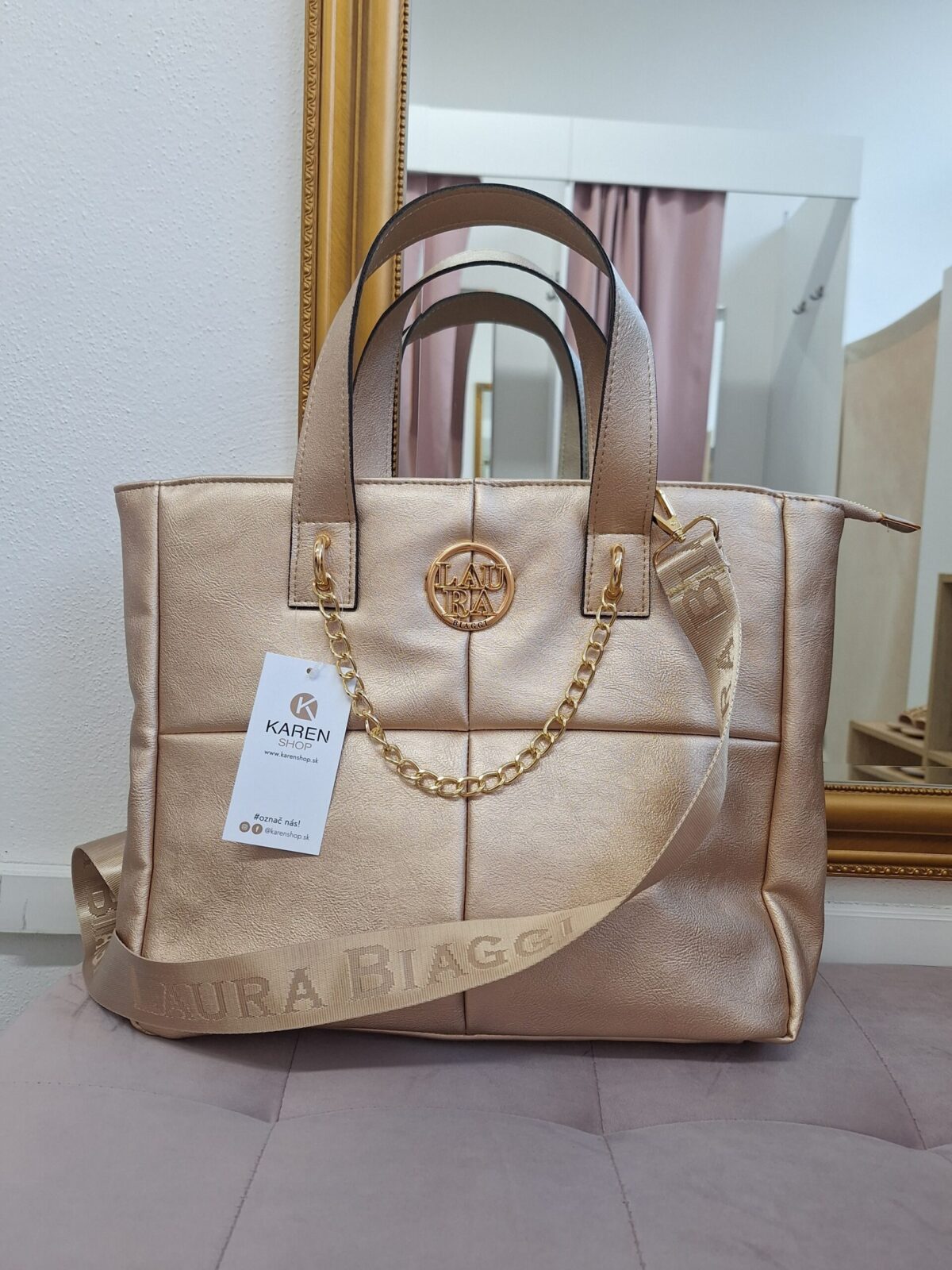 Dámska veľká zlatá kabelka LAURA BIAGGI JS291